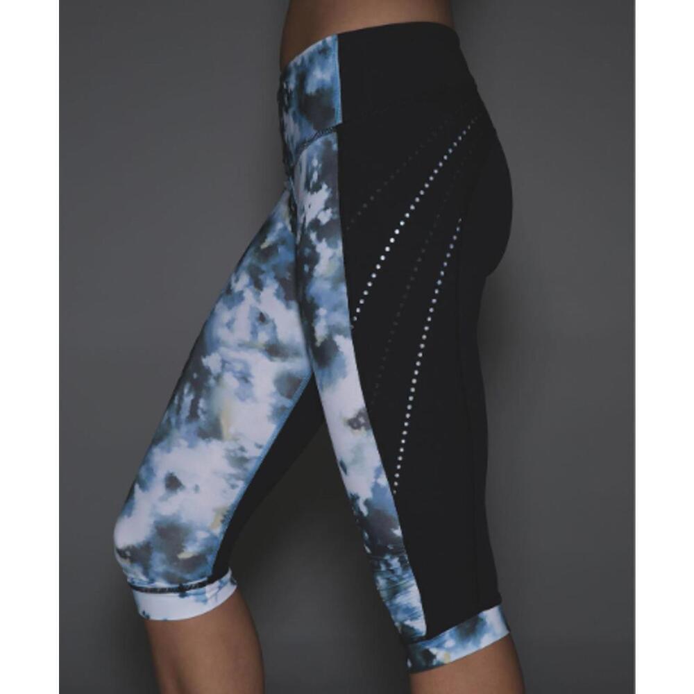 Lululemon Stop At Nothing Crop Leggings Black/Aquamarine Multi - Size 2 - EUC